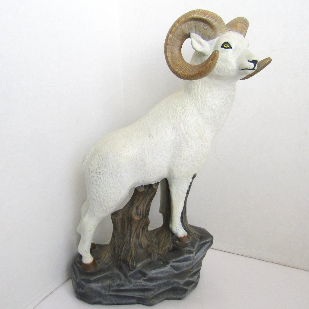 Majestic Ram Art Statue 15" Inch, Handmade Signed 1979' Vintage Decor